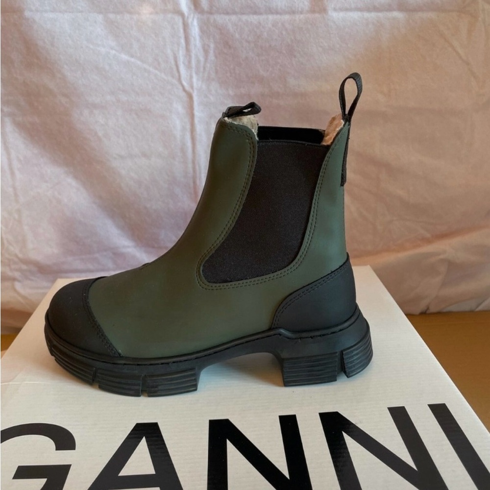 Ganni recycled rubber and faux shearling boots